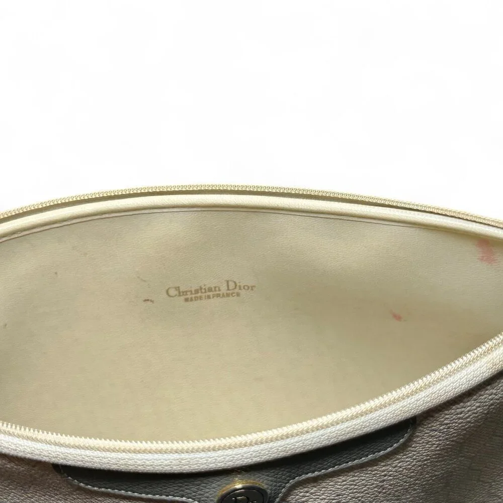 Christian Dior Honeycomb Coated Canvas Makeup Pouch Clutch - White/Cream, Grey